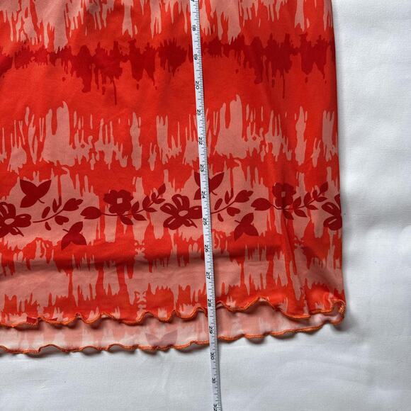 SHEIN Watercolor Floral Midi Skirt Vibrant Red/Pink Boho Cottagecore Vibe Large - Picture 5 of 8